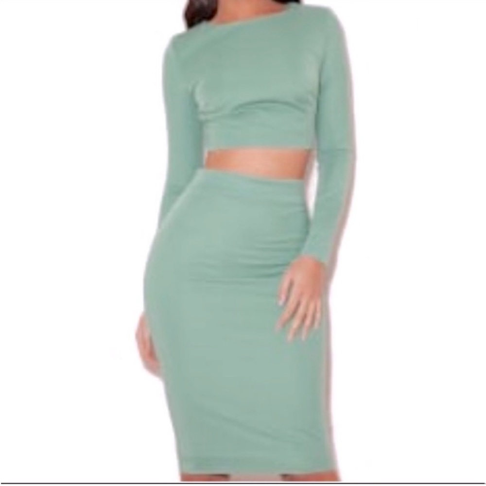 House of CB midi skirt and cropped long sleeve set